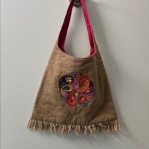 GAP Tan Shoulder Bag with Colorful Embroidery